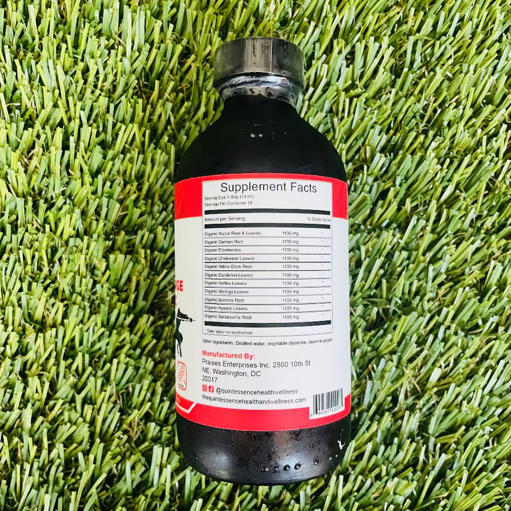 Supplement facts panel of Warrior Charge –moringa, yellow dock root, nettle, burdock root